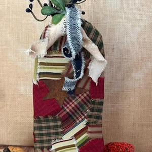 Fall Decor Primitive-Style Patchwork Fabric Hand-crafted Wood Pumpkin