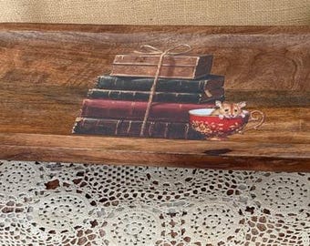 Acacia Wood Hand-Crafted Riser Serving Tray Rustic Kitchen Decor