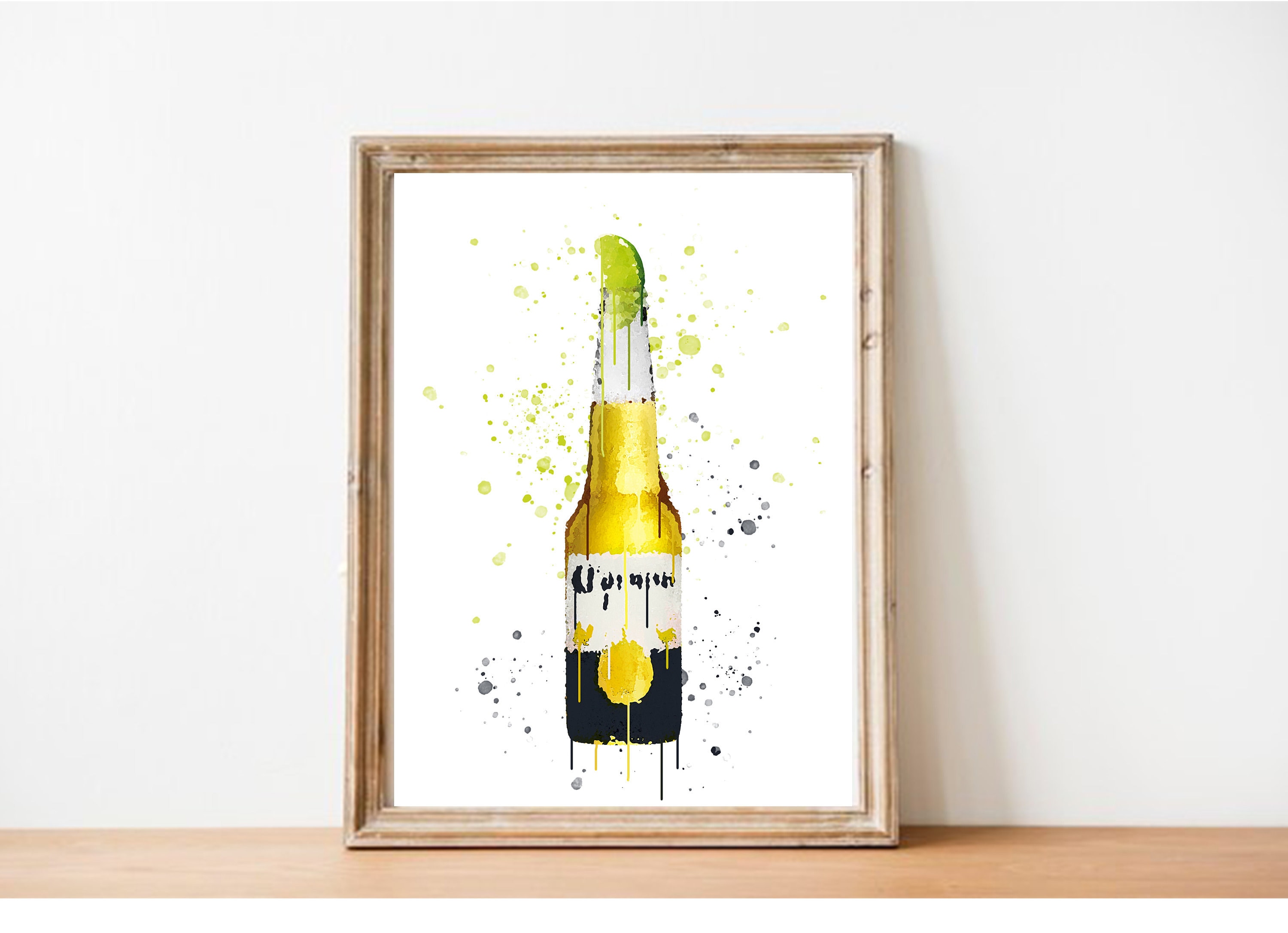 Corona Inspired Beer Bottle Wall Art Print lager and Lime Home, Decor, Bar, Game Room, Man Cave