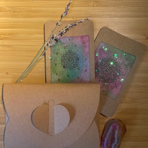 Bundel van 3 handgetekende en beschilderde miniatuur cadeaubonnen / boho wenskaarten / bloemen notitiekaarten / verjaardagskaarten / hippie / notitiekaarten / voor haar