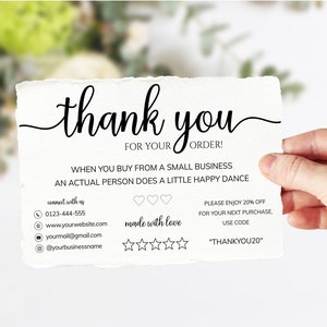 Bedankt voor je bestelkaarten, bewerkbare sjabloon voor zakelijke bedankkaarten, kleine bedrijven voegt bestelpakket in, afdrukbaar bedankje.DTP-026