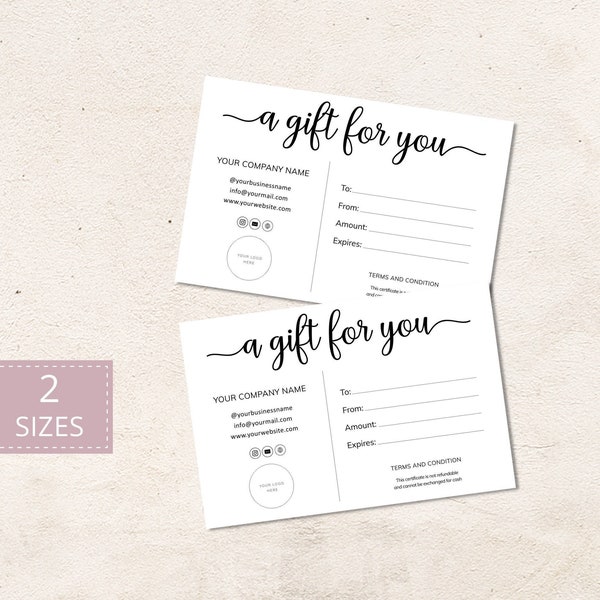 Editable Gift Cards Template, Printable Etsy Gift Card, Gift Certificate Digital File, Small Business Gift Cards For Customers. DTP-028