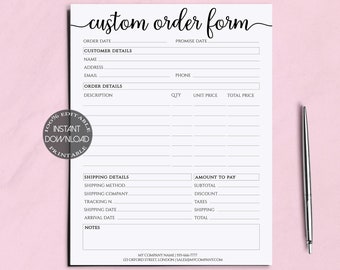 100% Editable Order Form Template | Craft Business Order Forms | Printable Etsy Shop Order Form Receipt | Instant Download | DTP-004