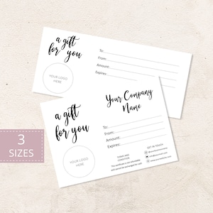 Cartes-cadeaux modifiables, carte-cadeau Etsy, fichier numérique du chèque-cadeau, modèles imprimables pour petite entreprise, ajoutez votre logo, carte 3 tailles. DTP-028