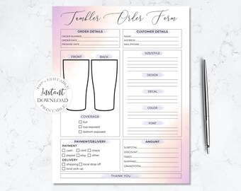tumbler order form template editable etsy business order etsy