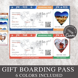 Boarding Pass, Editable Canva Template, Printable Plane Ticket, Gift Certificate,  Coupon Template, Gift For Her, Christmas Gift Idea.