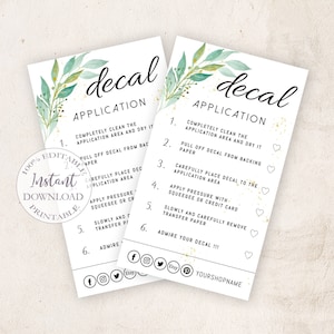Decal Instructions Template, Printable Decal Application Care Card, Decal Packaging Insert Card , 100% Editable, Instant Download. DTP-006