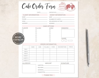 cake order form template bakery order form printable small etsy