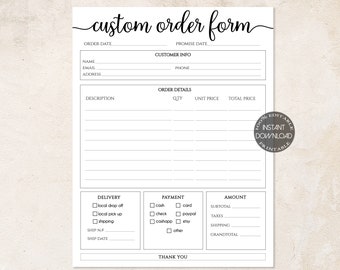 Order Form Editable | Crafters Order Form Template | Etsy Shop Craft Business Forms | Small Business Forms Instant Digital Download.Dtp-004