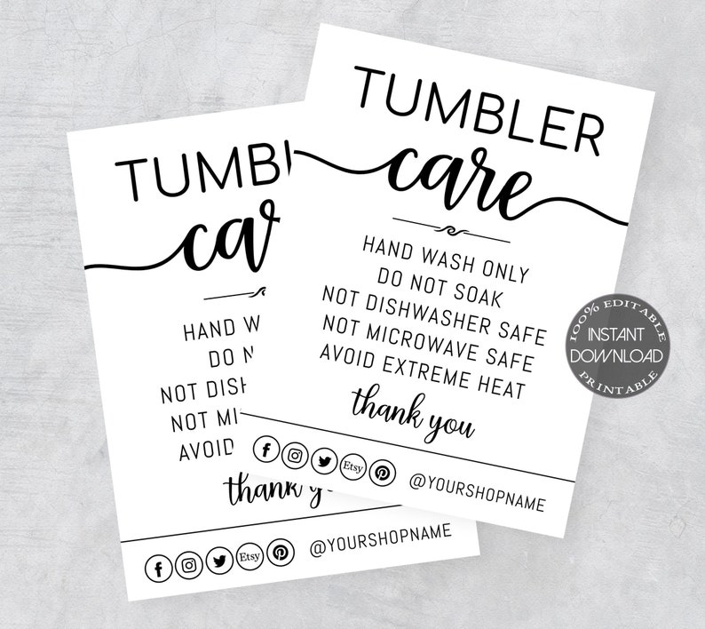 tumbler-care-card-editable-template-printable-tumbler-care-etsy