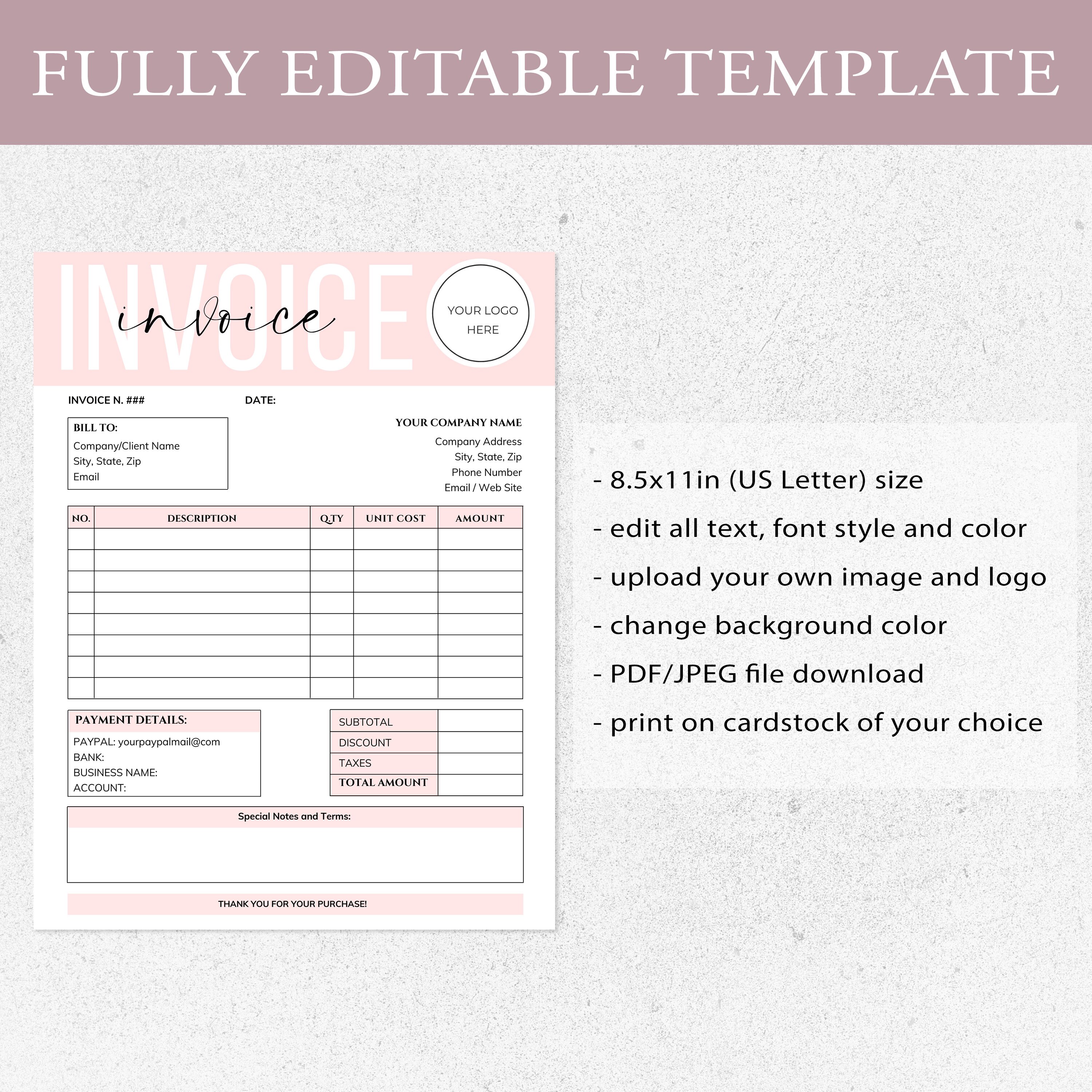 Invoice Template Printable I Canva Template I Editable Order Form I ...