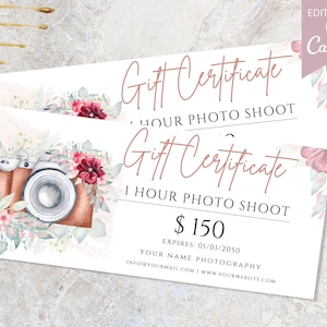 Photography Gift Certificate, Canva Template, Printable Photo Session Gift Card, Editable Fathers Day Gift Ideas, Electronic Gift Card.