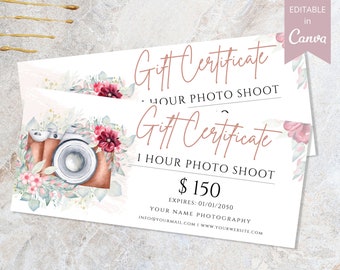 Photography Gift Certificate, Canva Template, Printable Photo Session Gift Card, Editable Fathers Day Gift Ideas, Electronic Gift Card.