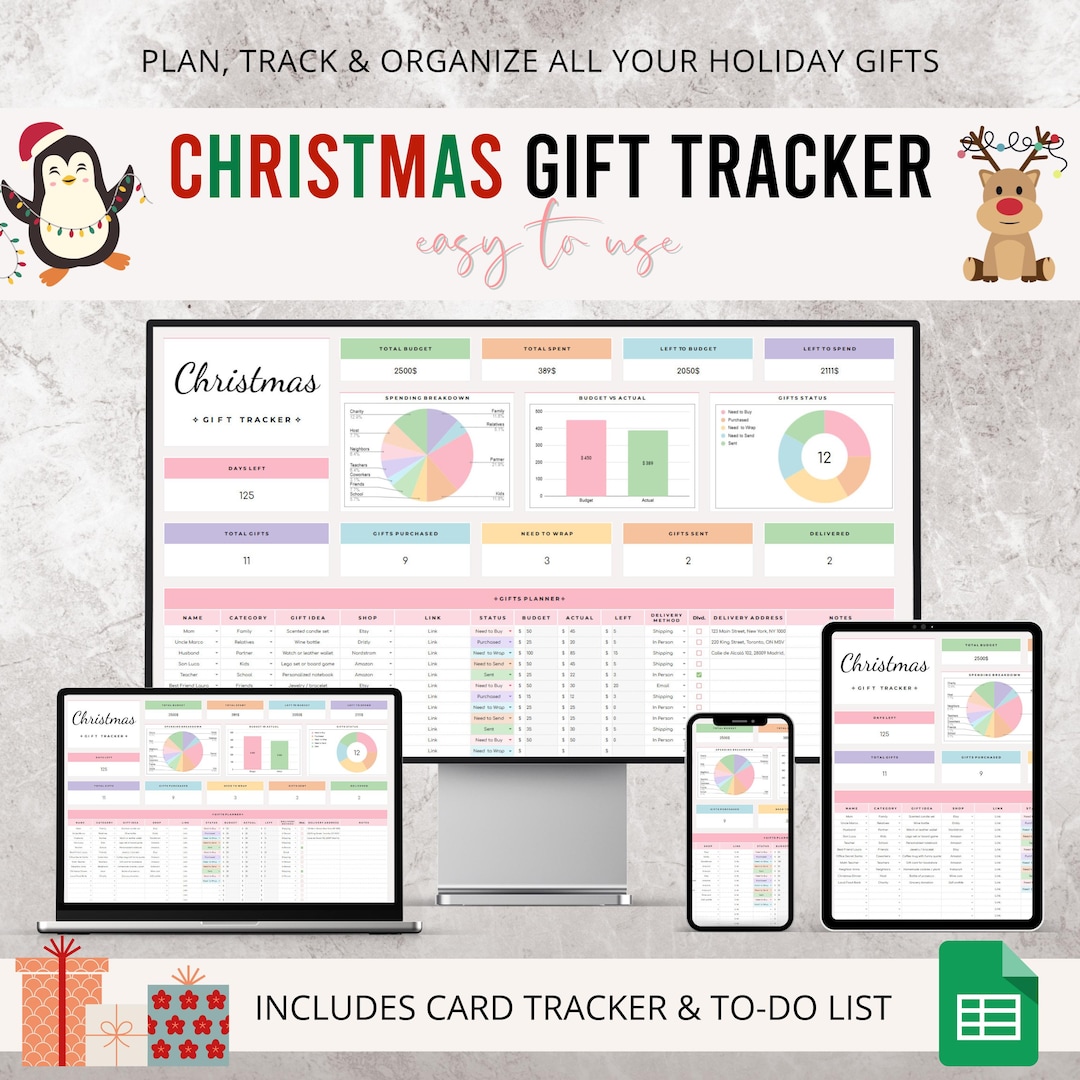 Christmas Gift Tracker Spreadsheet | Google Sheets Budget Planner ...