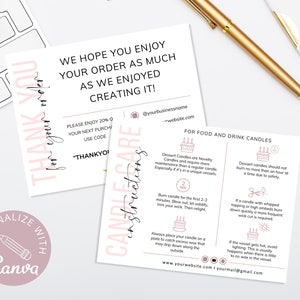 Food Candle Care Card I Canva bearbeitbare Vorlage I Trinkkerzenanweisungen I Pflegeanleitung I Kerze Small Business Inserts I Füge Ihr Logo hinzu.