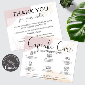 Modèle de toile de carte modifiable pour l'entretien de petits gâteaux | de remerciements | Insertion d'instructions pour les petites entreprises de boulangerie