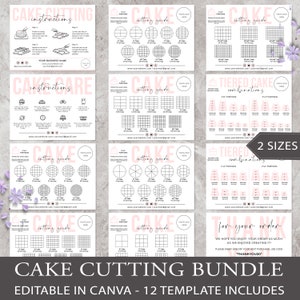 Tarjeta con guía para cortar pasteles I Plantilla editable de Canva I Tarjeta para el cuidado de pasteles, instrucciones de cuidado, tarjetas de agradecimiento, juego para cortar pasteles, tarjeta para el cuidado de la panadería