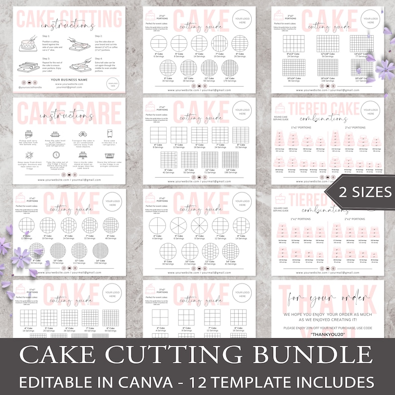 Cake Cutting Guide Card I Editable Canva Template I Cake Care Card ...