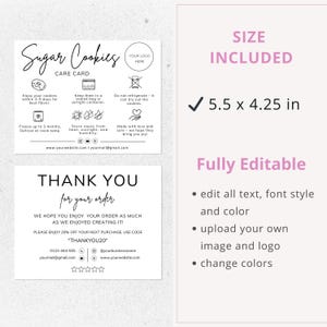 sugar cookies care card, care instructions, editable canva template