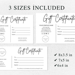 Editable Gift Certificate, Canva Template, Small Business Gift Cards ...