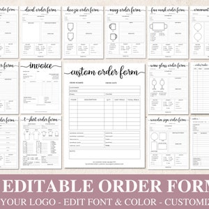 15 Editable Order Forms Bundle, Invoice Tumbler Tshirt Custom Order Form, Printable Small Business Forms, Canva Editable Template. DTP-004