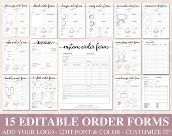 15 Editable Order Forms Bundle, Invoice Tumbler Tshirt Custom Order Form, Printable Small Business Forms, Canva Editable Template. DTP-004