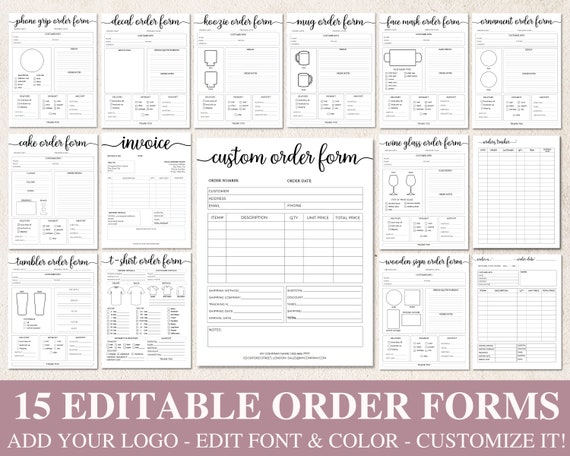 15 Editable Order Forms Bundle, Invoice Tumbler Tshirt Custom Order Form, Printable Small Business Forms, Canva Editable Template. DTP-004