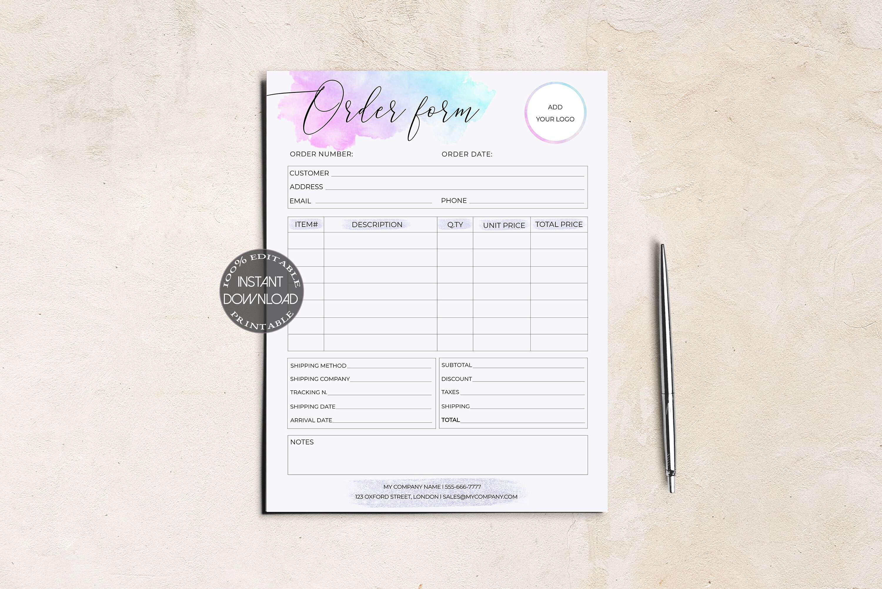 Editable Order Form Template Custom Order Form Printable | Etsy