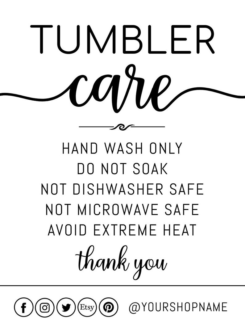 Care Instruction Free Printable Tumbler Care Cards Care Instruction Free Printable Tumbler Care Cards