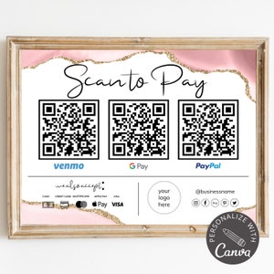 QR-Code-Zeichen I bearbeitbare Canva-Vorlage, Scan-To-Pay-Vorlage, Zahlungszeichen, CashApp PayPal-Zeichen für kleine Unternehmen, Venmo-Zahlung druckbar.