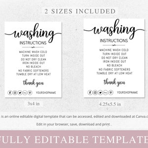 Washing Instructions Care Card, Canva Editable Template, Printable Clothing Packaging Insert, Small Business image 3