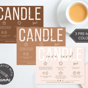 Kerzenpflege Kartenvorlage I Canva Template I Kerze-Dankeschön-Karte für Kunden I Bearbeitbare Kerzenanleitungskarte I Custom Care Card