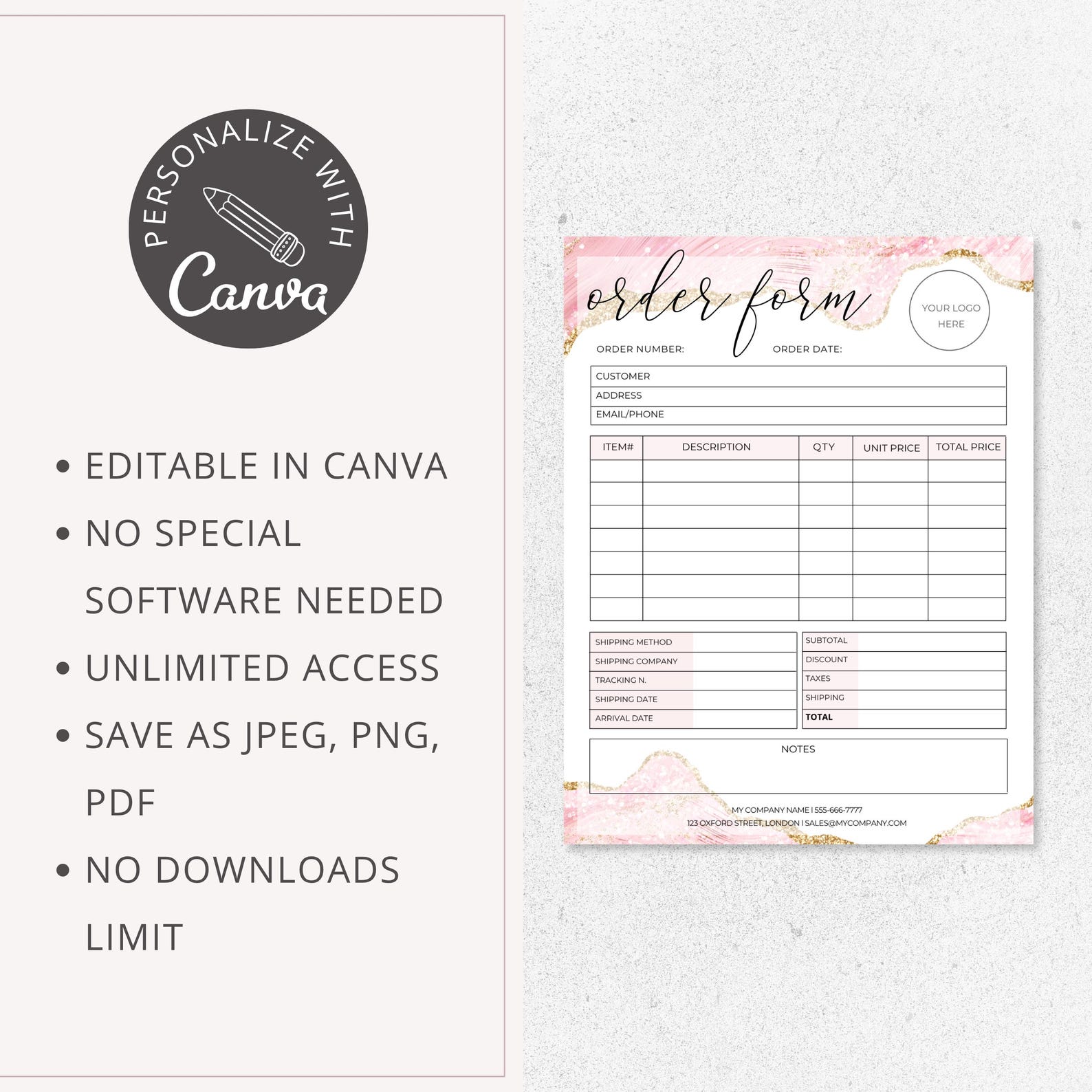 Cake Order Form Template | Editable Canva Bakery Custom Order Card ...