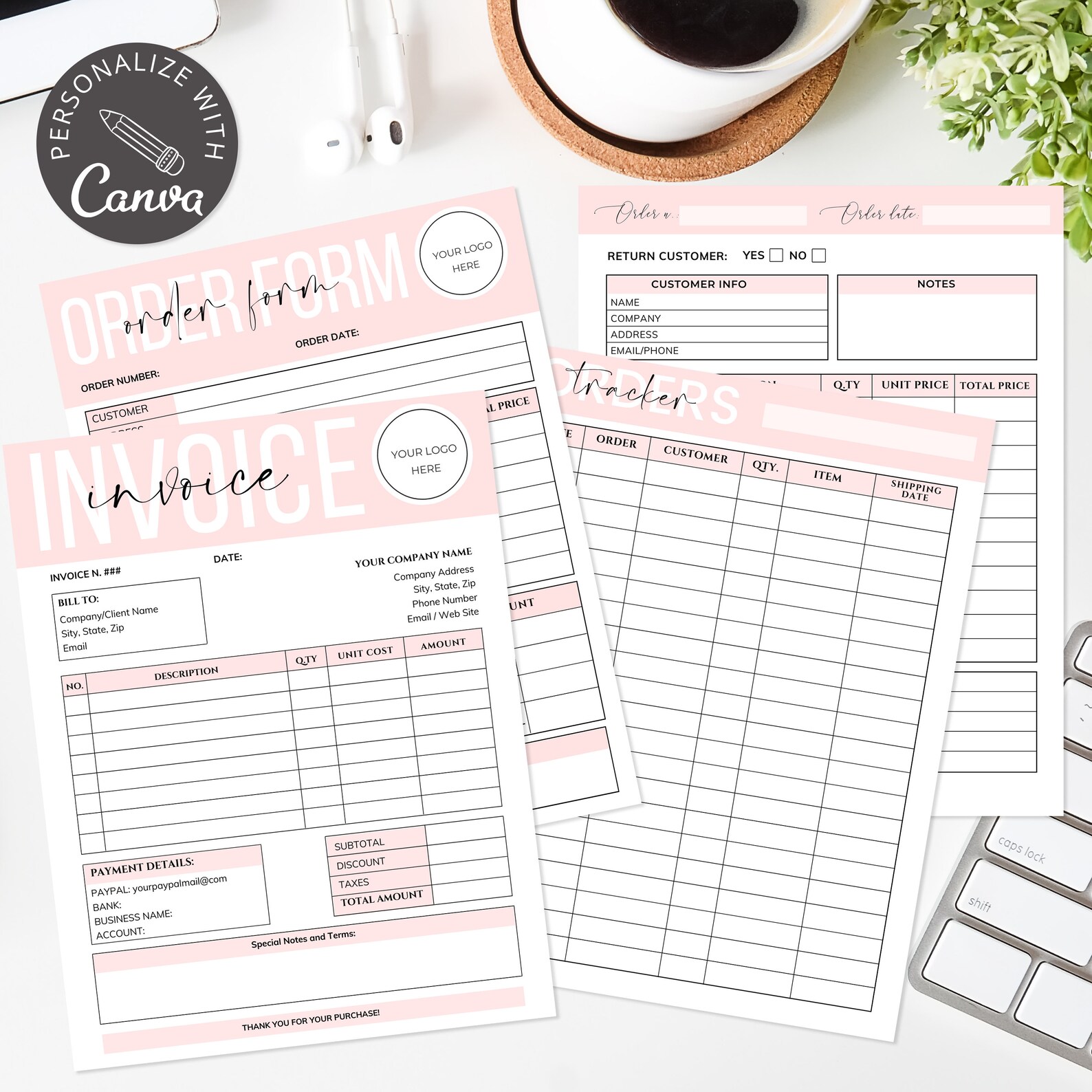 Invoice Template Printable I Canva Template I Editable Order Form I ...