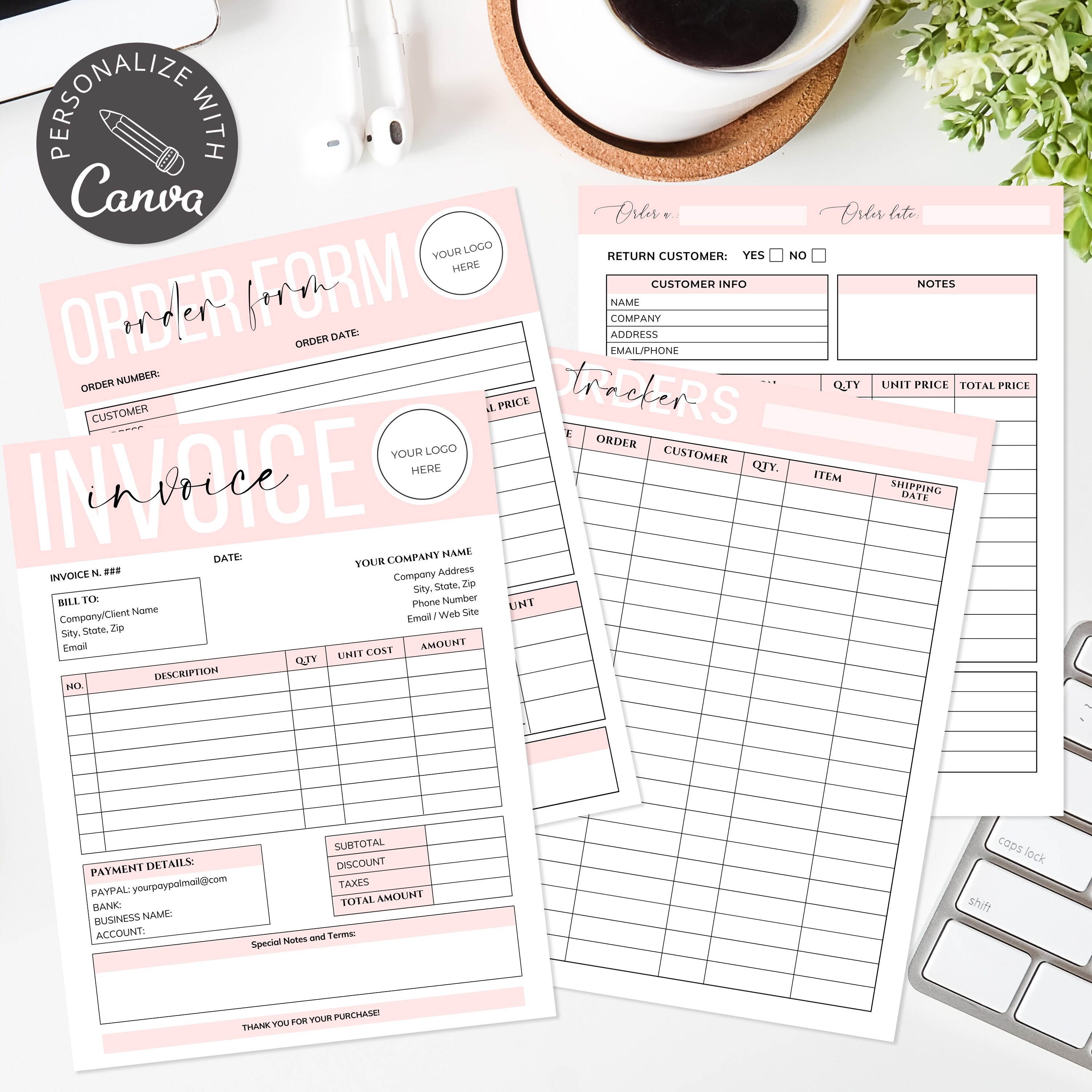 Invoice Template Printable I Canva Template I Editable Order Form I ...