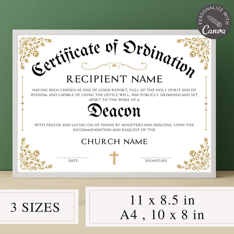 ministry certificate, minister certificate, religious printables, deacon certificate, canva template, certificate, license certificate, church membership, church templates, church form template, pastor certificate, minister form, of ordination