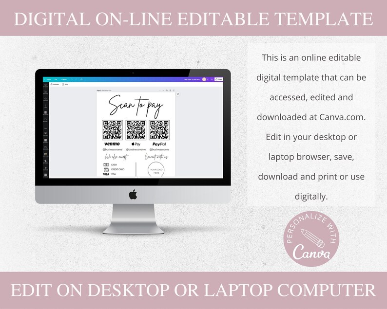 payment method sign, venmo qr code sign, qr code sign, canva template, small business, scan to pay sign, qr code template, Payment Sign, custom business sign, Editable Template, scan to pay template, social media sign, branding package