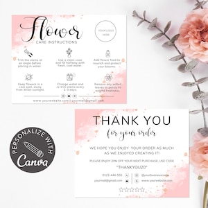 Flower Care Instructions Card | Canva Template for Florist Thank You & Delivery Inserts | Editable Care Card for Fresh Cut Flowers Plants