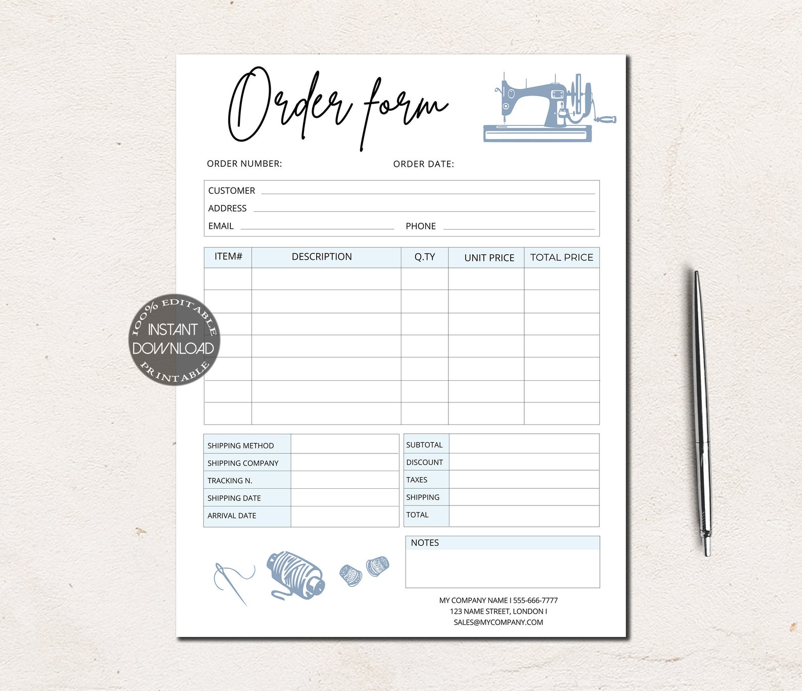 Order Form Template Sewing Order Forms Editable Small Etsy France