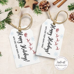 Happy Holidays Tags Template, Editable Christmas Tag, Printable Xmas ...