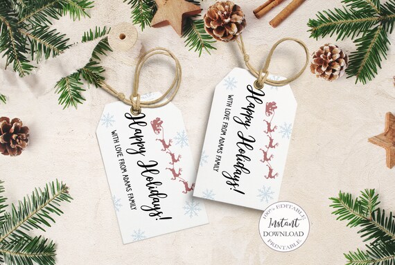 Happy Holidays Tags Template Editable Christmas Tag | Etsy