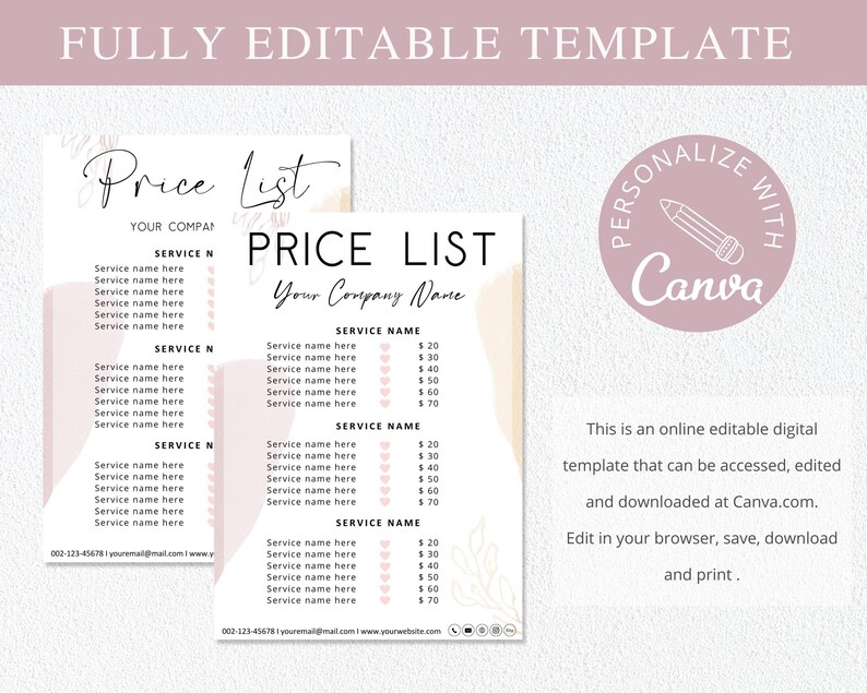 Price List Template Canva Editable Diy Hair Price List | Etsy