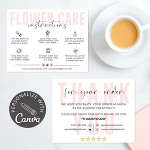 Flower Care Card I Florist Thank You | Canva Template for Flower Delivery, Editable Insert for Fresh Cut Blooms with Care Instructions Guide