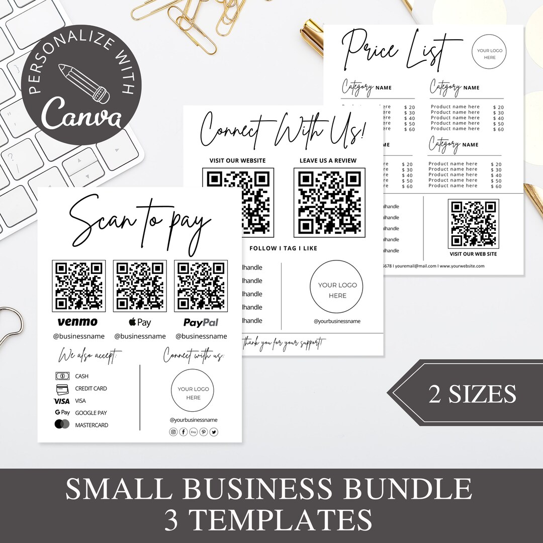 Qr Code Sign for Small Business I Canva Template Editable, Price List ...