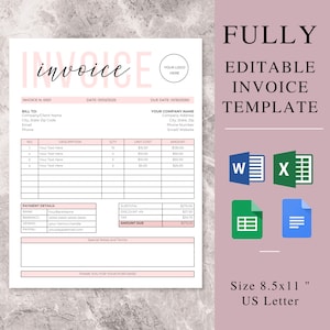 Editable Invoice Template For Google Docs, MC Word Invoice Template For Small Business, Excel Invoice Template, Small Business Bookkeeping