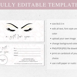 Gift Certificate Template, Lash Gift Card Printable, Custom Gift Cards ...
