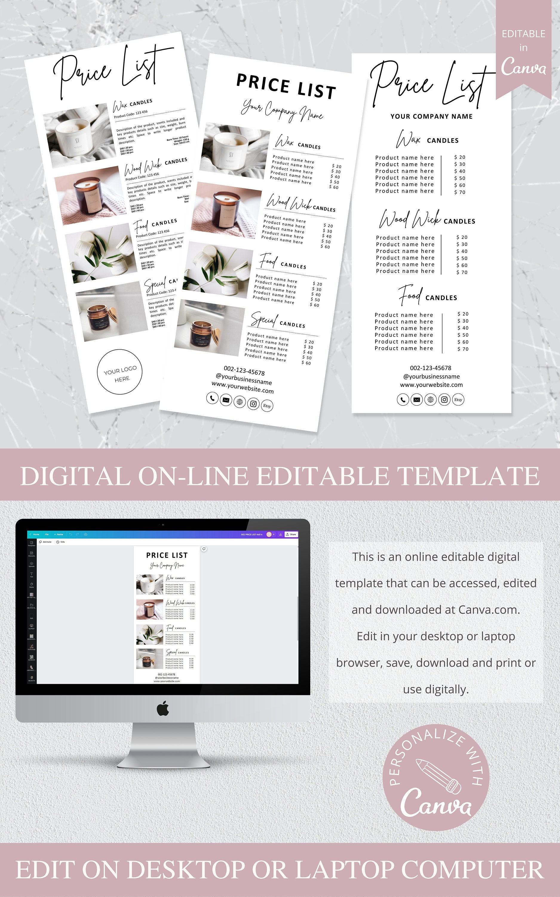 Candle Price List Template Canva Editable Bakery Price List Etsy Canada