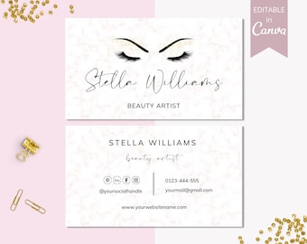 Eyelash Business Cards Template, Editable Lash Business Card, Printable Salon DIY Business Cards, Fully Editable Canva Template.