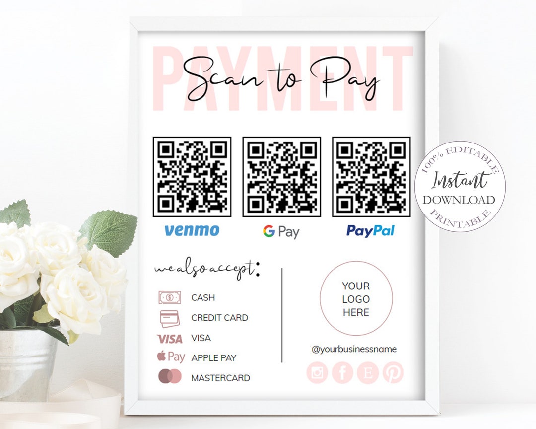 Business Scan to Pay Card, QR Code Sign Canva Template, Editable Sign ...
