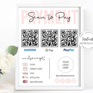 Business Scan to Pay Card, QR-Code Sign Canva Vorlage, bearbeitbares Schild für kleine Unternehmen, Venmo Zahlung druckbar, sofortiger Download. DTP-032